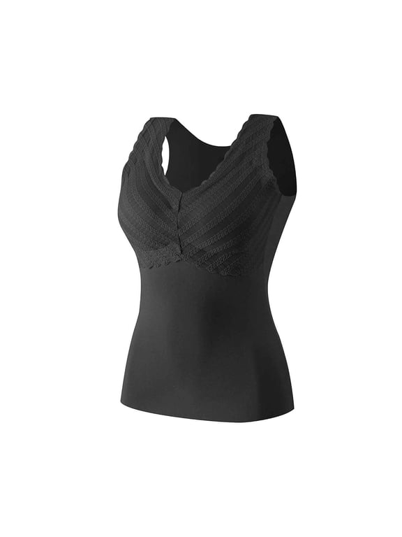 Women's Lace Trim Camisole Tank Top,Seamless Stretch V-Neck Undershirts, Wide Straps Regular Base Layer for Everyday Wear
