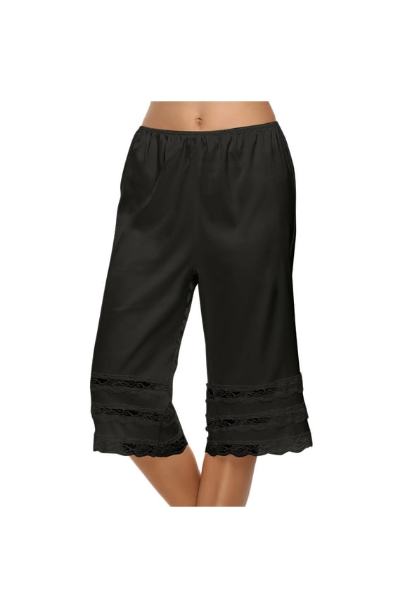 Women's Lace Trim Culotte Slip Snip-it Pettipants Bottom Split Skirt Bloomers Lingerie Satin Pant Slip