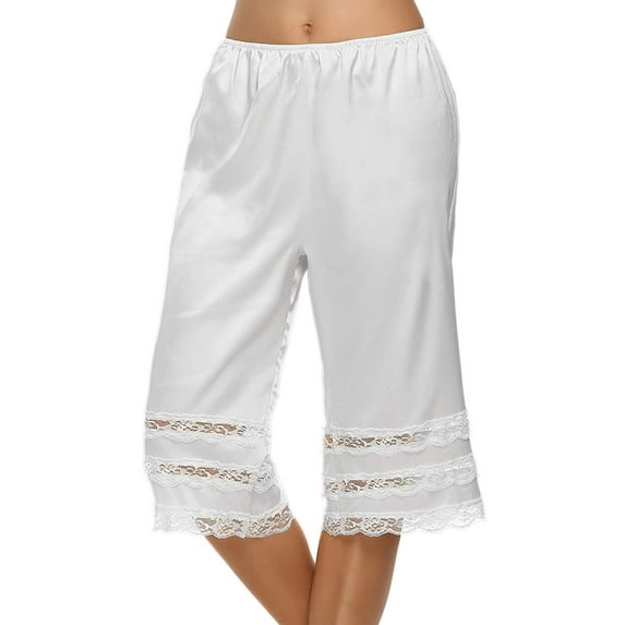 Women's Lace Trim Culotte Slip Snip-it Pettipants Bottom Split Skirt Bloomers Lingerie Satin Pant
