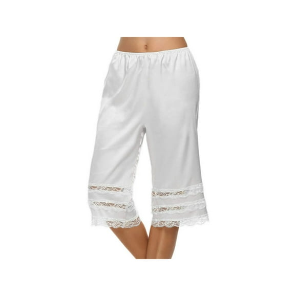 Women's Lace Trim Culotte Slip Snip-it Pettipants Bottom Split Skirt Bloomers Lingerie Satin Pant