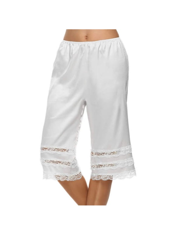 Women's Lace Trim Culotte Slip Snip-it Pettipants Bottom Split Skirt Bloomers Lingerie Satin Pant
