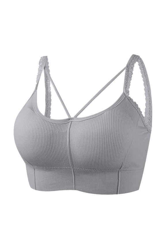 Women’s Lace Trim Elegant Bras Wire-Free Full Coverage Shelf Bralettes Racerback Support Push-Up Brassiere Training Yoga Bra Everyday Bras