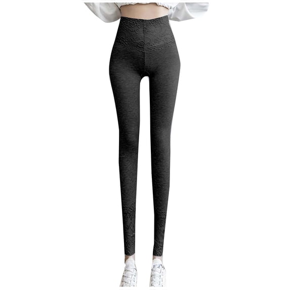 Women's Lace Trim Leggings Tummy Control Long Pants High Waisted Slim-Fit Leggings Modal Warm Underwear Stretch Skinny Leg Pant Seamless Non See-Trought Bottoms Comfy Soft Loungewear