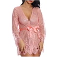 thumbnail image 1 of Women's Lace Trim Long Sleeve Belted Sheer Mesh Sleep Robe Nightgown, 1 of 9