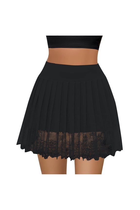 Women's Lace Trim Mini Skirt Low Rise Pleated Half Slip Skirt Layered Flowy Skirts Underskirt