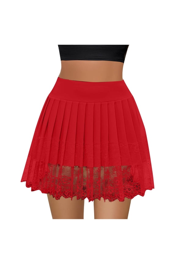 Women's Lace Trim Mini Skirt Low Rise Pleated Half Slip Skirt Layered Flowy Skirts Underskirt