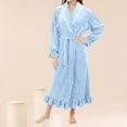 thumbnail image 1 of Women's Lace Trim Plush Fleece Maxi Robe, Elegant Collar Long Sleeve Bathrobe, Soft Warm Nightgown, Cozy Winter Loungewear, Delicate Trim Sleepwear Sky Blue XXL, 1 of 10