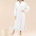 thumbnail image 1 of Women's Lace Trim Plush Fleece Maxi Robe, Elegant Collar Long Sleeve Bathrobe, Soft Warm Nightgown, Cozy Winter Loungewear, Delicate Trim Sleepwear White L, 1 of 10