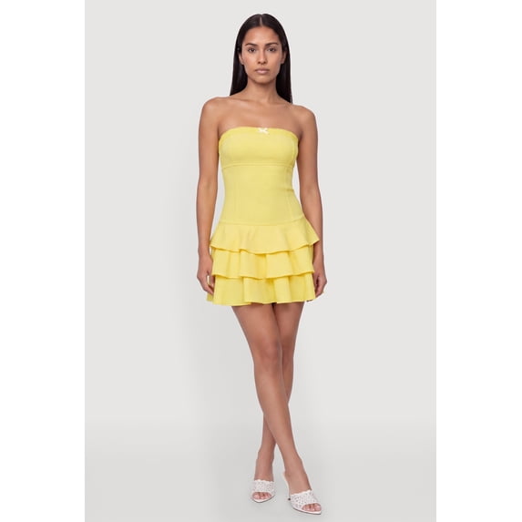 Women's Lace Trim Ruffle Tiered Strapless Mini Dress