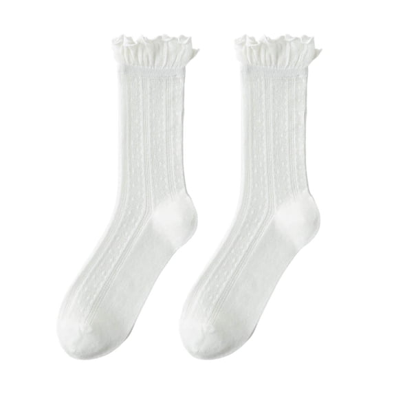 Women's Lace Socks Ruffle Pointelle Knit Crew Socks Soft Cozy for Daily Wear