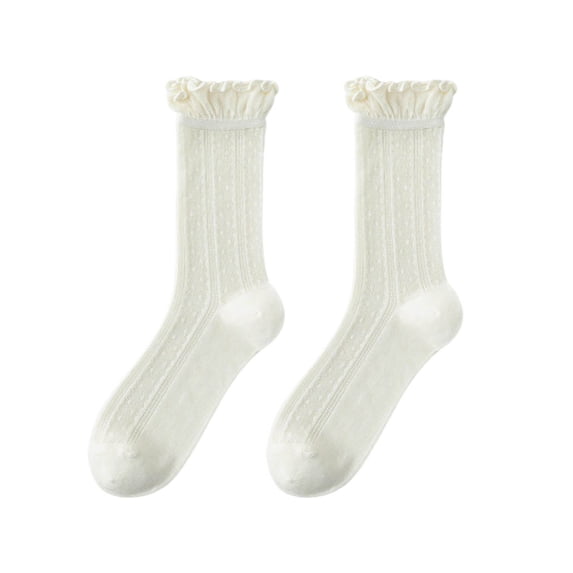 Women's Lace Socks Ruffle Pointelle Knit Crew Socks Soft Cozy for Daily Wear