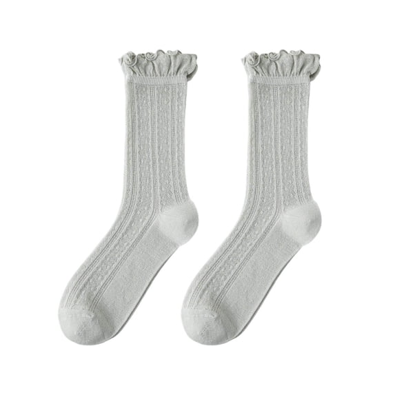 Women's Lace Socks Ruffle Pointelle Knit Crew Socks Soft Cozy for Daily Wear
