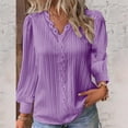 thumbnail image 1 of Women's Lace Trim T-Shirt, Long Sleeve V Neck Loose Fit Blouse, Elegant Casual Top for Work, Date, Travel, Daily Wear and Versatile Outfits Purple M, 1 of 5