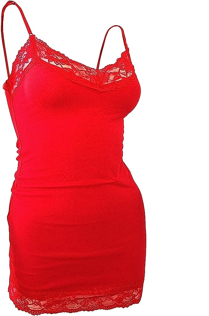 Women's Lace Trim Tank Top with Adjustable Spaghetti Bra Strap Junior