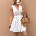 thumbnail image 1 of Women's Lace Trim V-Neck Sleeveless Mini Dress – High Waist Ruffle A-Line, Solid Color Elegant Casual & Party Wear White，S, 1 of 6