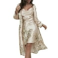 thumbnail image 1 of Women's Lace Trimmed Nightgown Set - Adjustable Tie-Waist Robe & Sleep Dress, Lightweight Two-Piece Loungewear for All Seasons,Champagne XL, 1 of 4