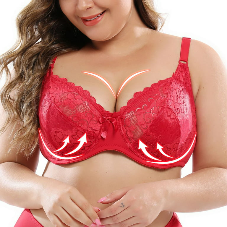 Women's Large Size Lace Ultra-thin Unpadded Red Sexy Bra