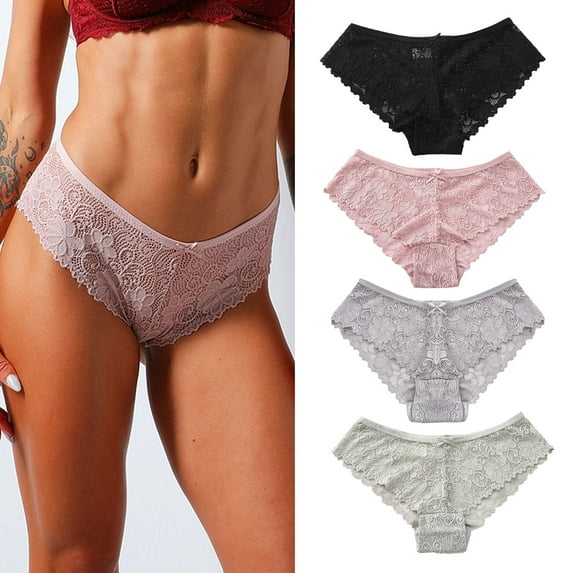 Women's Lace Underwear Cheeky Panty Breathable Bikini Panties, 4 Packs