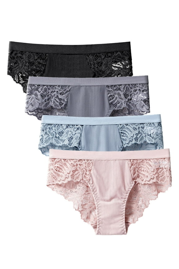 Women's Lace Underwear Cheeky Panty Breathable Bikini Panties, 4 Packs