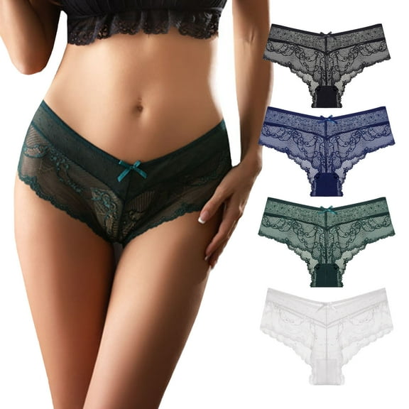 Women's Lace Underwear Cheeky Panty Breathable Bikini Panties, 4 Packs