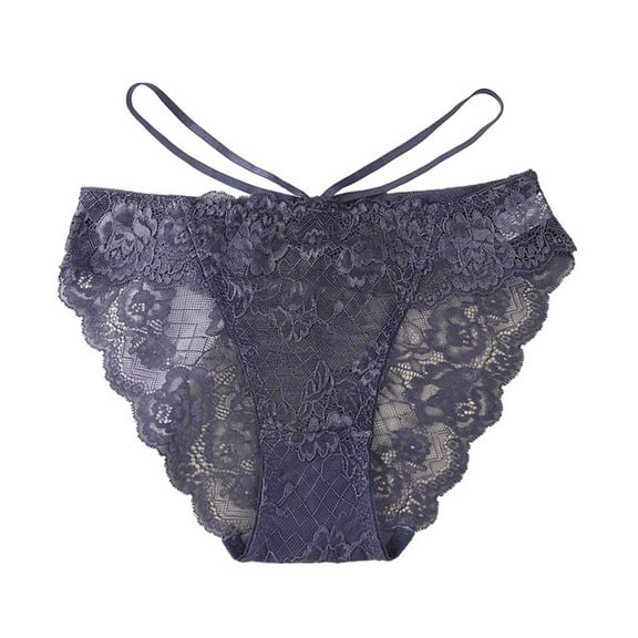 Women's Lace Underwear High Waisted Panties Breathable Full Coverage Briefs with Slim Belt, Blue, Medium