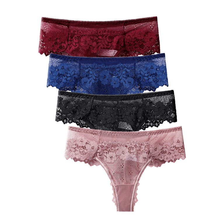Women's Lace Underwear Cheeky Panty Breathable Bikini Panties, 4 Packs