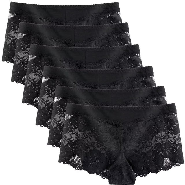 Women's Lace Underwear Regular & Plus size Boyshorts Black Panties