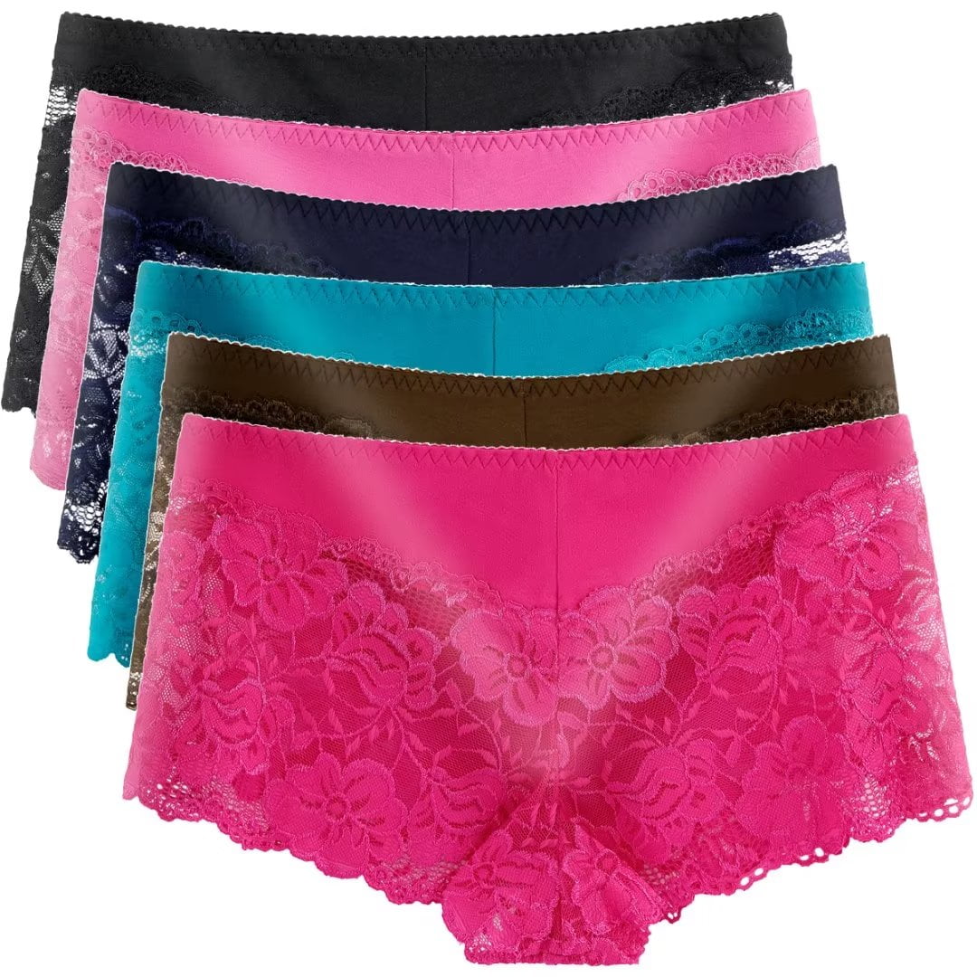 LoveByCho Packs of 4 Women Hipster Panties Floral Lace Boyshorts Cheeky  Underwear 