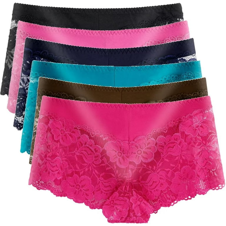 Women's Lace Underwear Regular & Plus size Boyshorts Panties Comfort Sheer  Panty for Ladies, Pack of 6, Size XL 