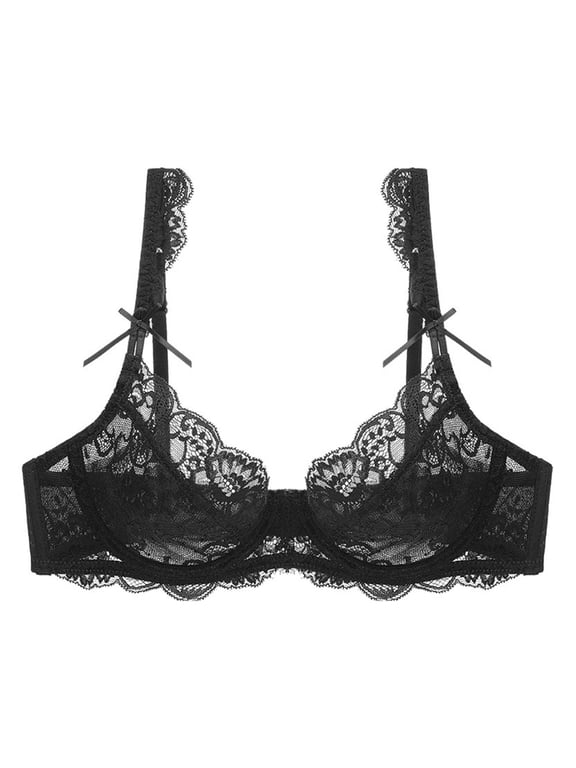 Women's Lace Underwire Bra Full Coverage Lace Bralette Everyday Balconette Bra(Black,36B)