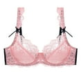 thumbnail image 1 of Women's Lace Underwire Bra Full Coverage Lace Bralette Everyday Balconette Bra(Pink,34C), 1 of 6