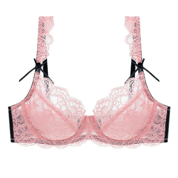Women's Lace Underwire Bra Full Coverage Lace Bralette Everyday Balconette Bra(Pink,34C)