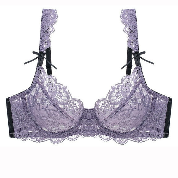 Women's Lace Underwire Bra Full Coverage Lace Bralette Everyday Balconette Bra(Purple,36B)