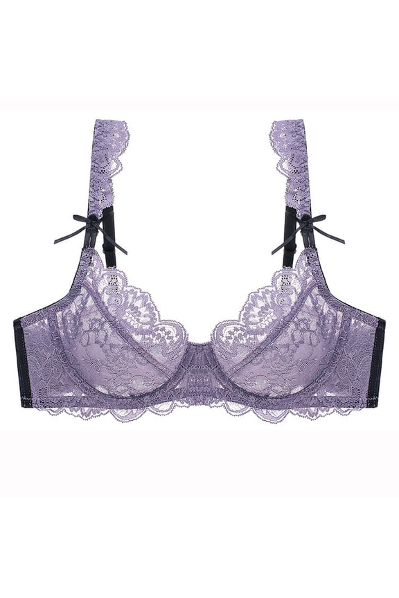 Women's Lace Underwire Bra Full Coverage Lace Bralette Everyday Balconette Bra(Purple,36B)