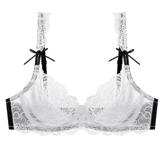 Women's Lace Underwire Bra Full Coverage Lace Bralette Everyday Balconette Bra(White,34C)