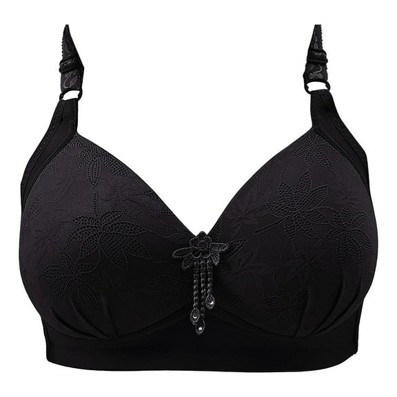 Women's Lace Underwire Bra Set - Padded Push-Up - Adjustable Bustier - Sexy Yet Comfortable | Hontri | Women's Large Size Bra Without Ring Thin Cup Side Breast Breathable (Black | 36)