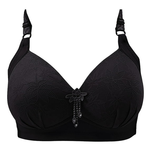 Women's Lace Underwire Bra Set - Padded Push-Up - Adjustable Bustier - Sexy Yet Comfortable | Hontri | Women's Large Size Bra Without Ring Thin Cup Side Breast Breathable (Black | 36)