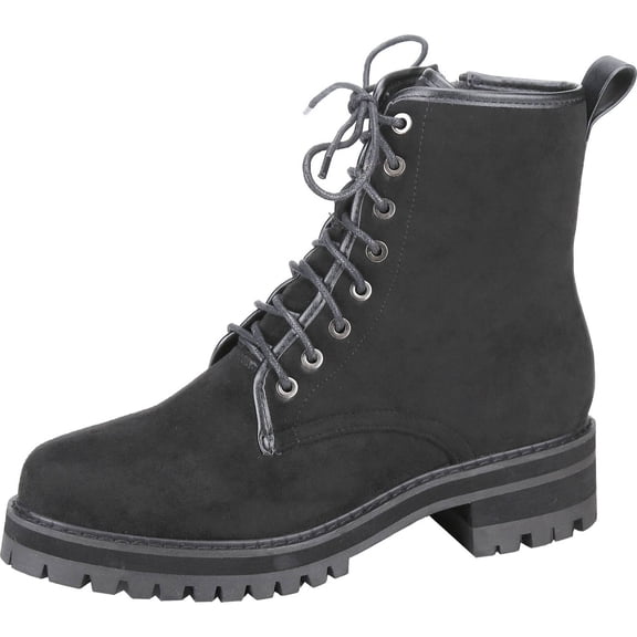 Women's Lace Up Ankle Boots Round Toe Mid-Calf Boot Lace-Up Side Zipper Classic Combat Fall Winter Military Booties