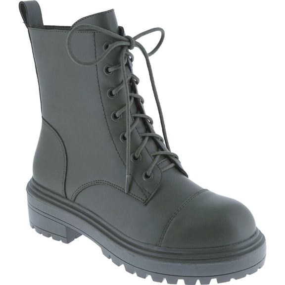 Women's Lace Up Ankle Boots Round Toe Mid-Calf Boot Lace-Up Side Zipper Classic Combat Fall Winter Military Booties