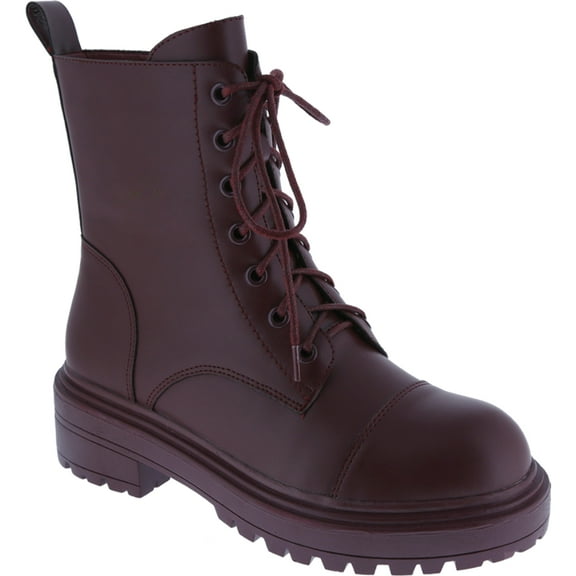 Women's Lace Up Ankle Boots Round Toe Mid-Calf Boot Lace-Up Side Zipper Classic Combat Fall Winter Military Booties