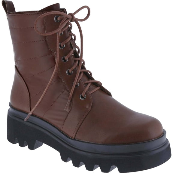 Women's Lace Up Ankle Boots Round Toe Mid-Calf Boot Lace-Up Side Zipper Classic Combat Fall Winter Military Booties