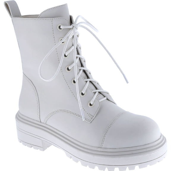 Women's Lace Up Ankle Boots Round Toe Mid-Calf Boot Lace-Up Side Zipper Classic Combat Fall Winter Military Booties