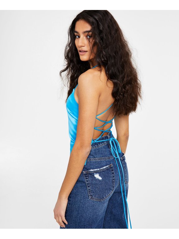 Women's Lace-Up Back Camisole Aqua L