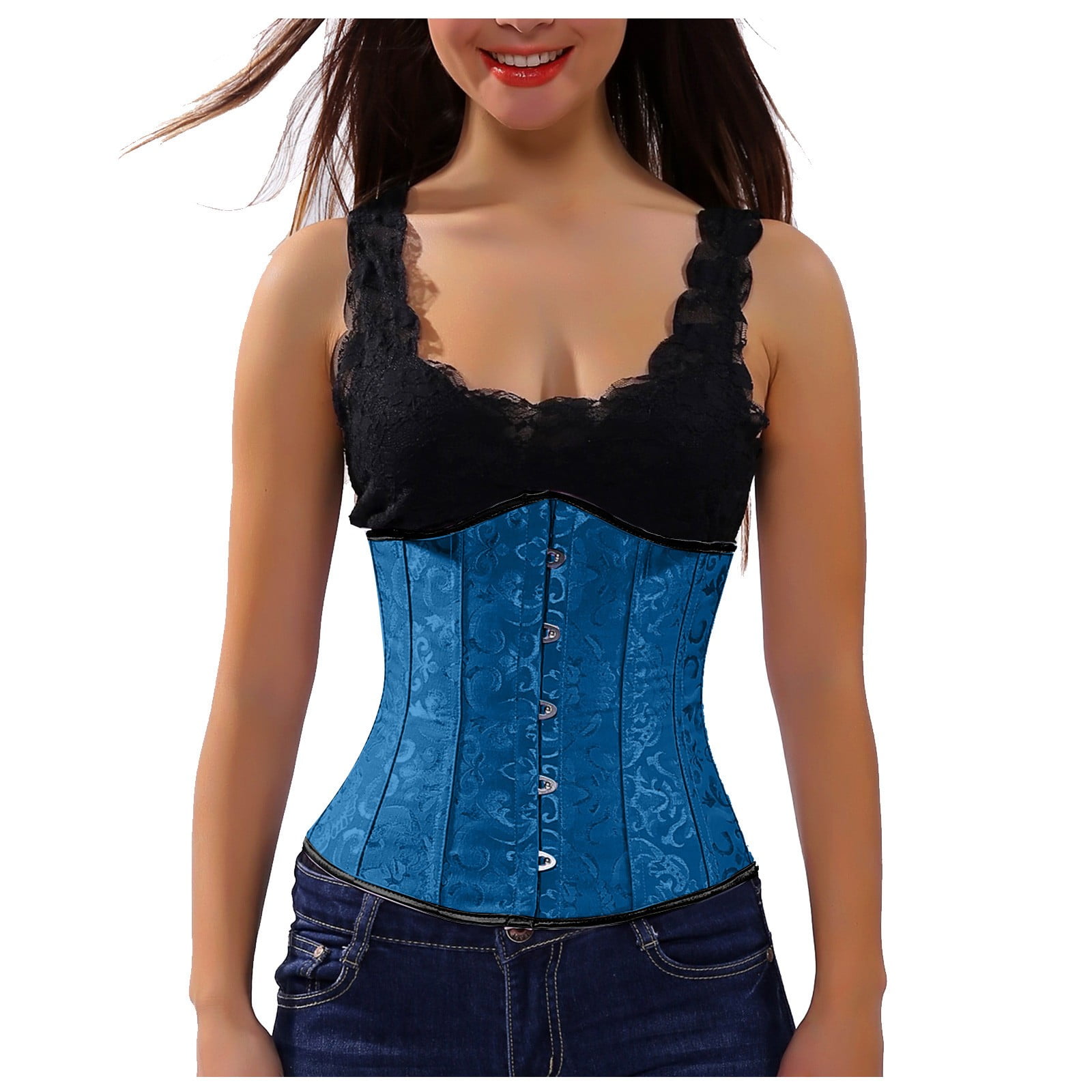 Women s Lace Up Boned Jacquard Brocade Waist Training Underbust Corset Double Heavy Spiral Waist Cincher Corsets Top Walmart