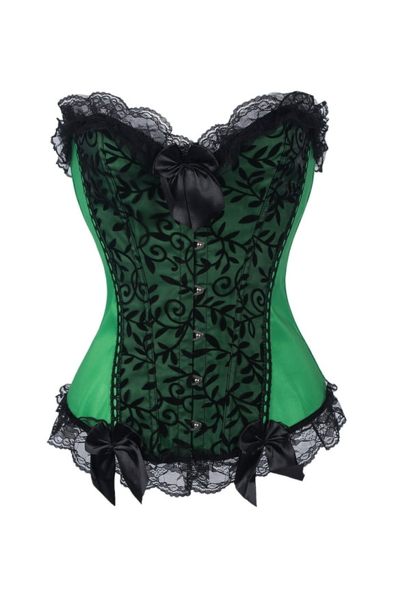 Women's Lace Up Boned Overbust Corset Bustier Bodyshaper Top