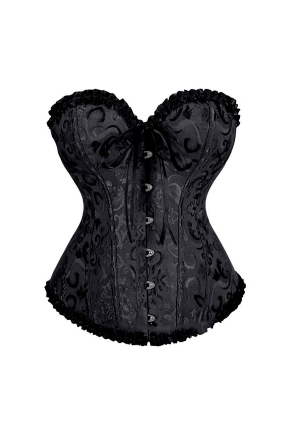 Women's Lace Up Boned Overbust Corset Bustier Lingerie Bodyshaper Top Boned Floral Trim Shapewear