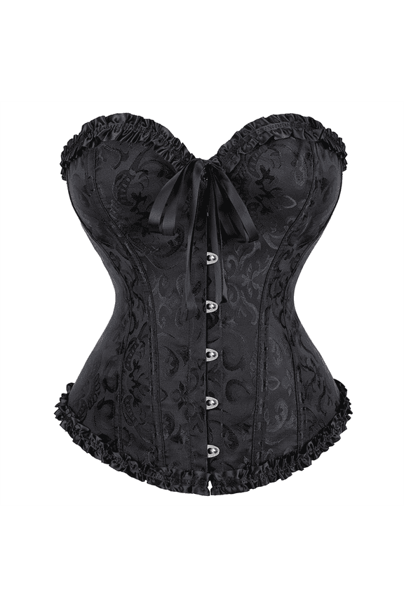 Women's Lace Up Boned Overbust Corset Plus Size Floral Renaissance Corset Black Corset Top Size XS