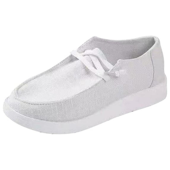 Women's Lace Up Canvas Shoes Casual Low Top Round Toe Boat Shoes Lightweight Comfortable Walking Sneakers Trainers