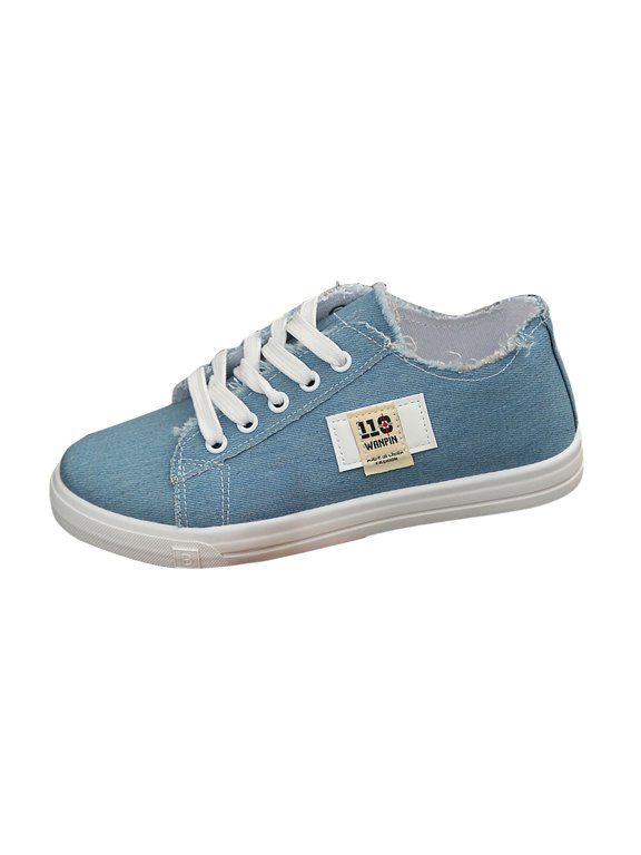 Women's Lace Up Canvas Shoes Casual Sports Flat Slip On Sneakers Comfortable Low Top Walking Tennis Shoes Blue Size 6