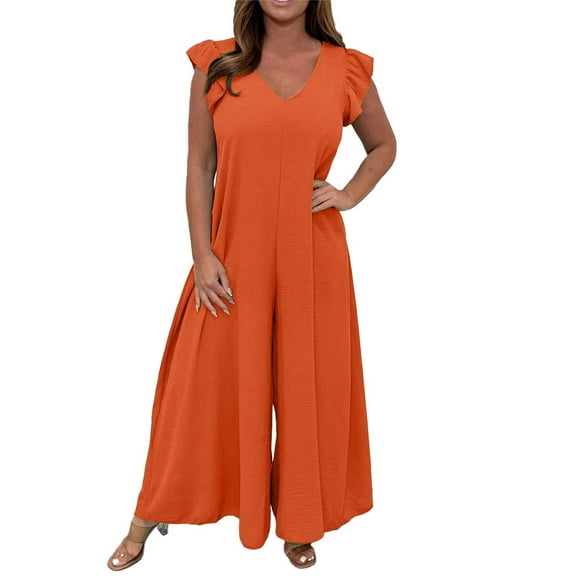 Women's Lace Up Casual Jumpsuit Ruffled Wide Leg Trousers Solid Color Comfortable Stylish Outfit Fashion Elegant Design